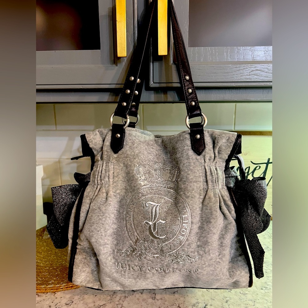 Vintage Juicy Couture Gray velour purse embordiery
